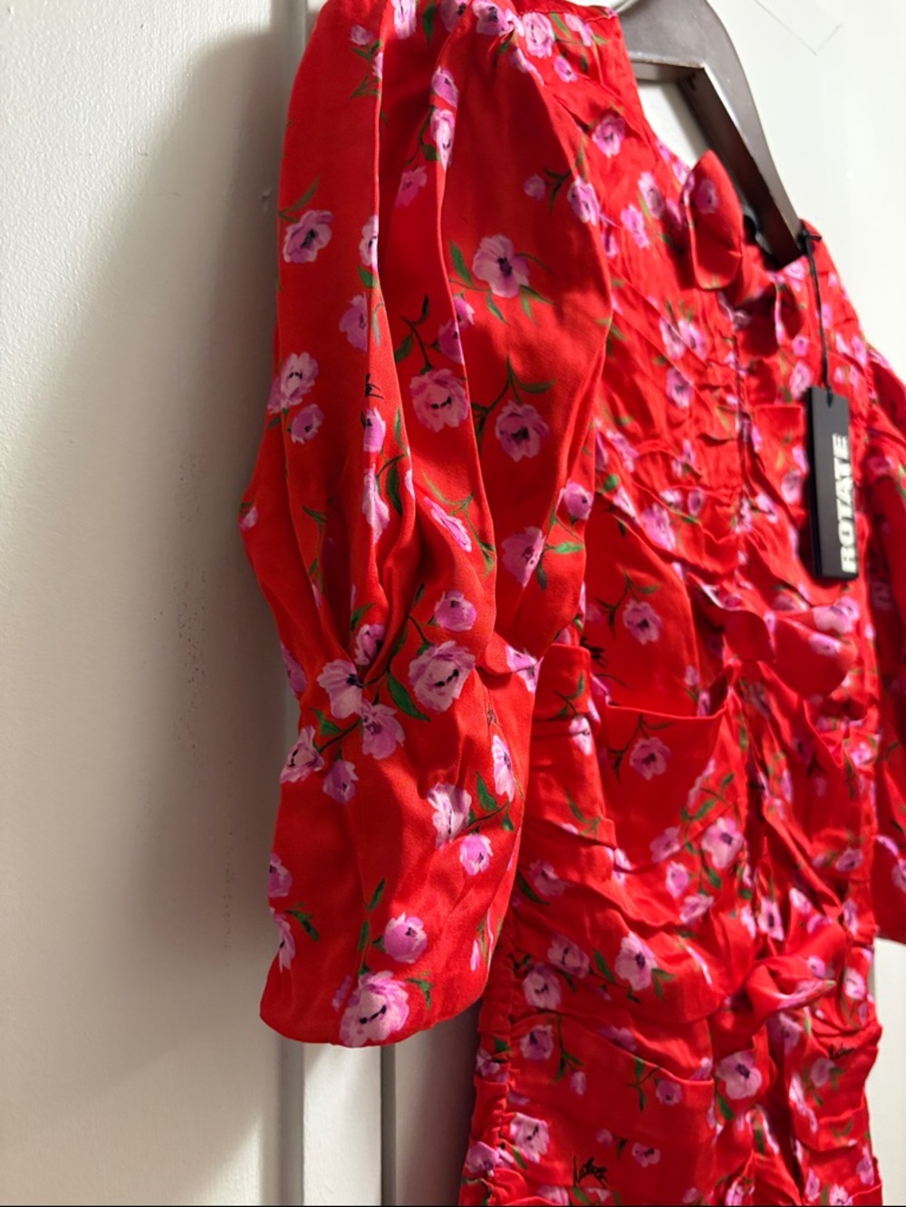Rotate Red Floral Ruched Mini Dress - Picture 2 of 16